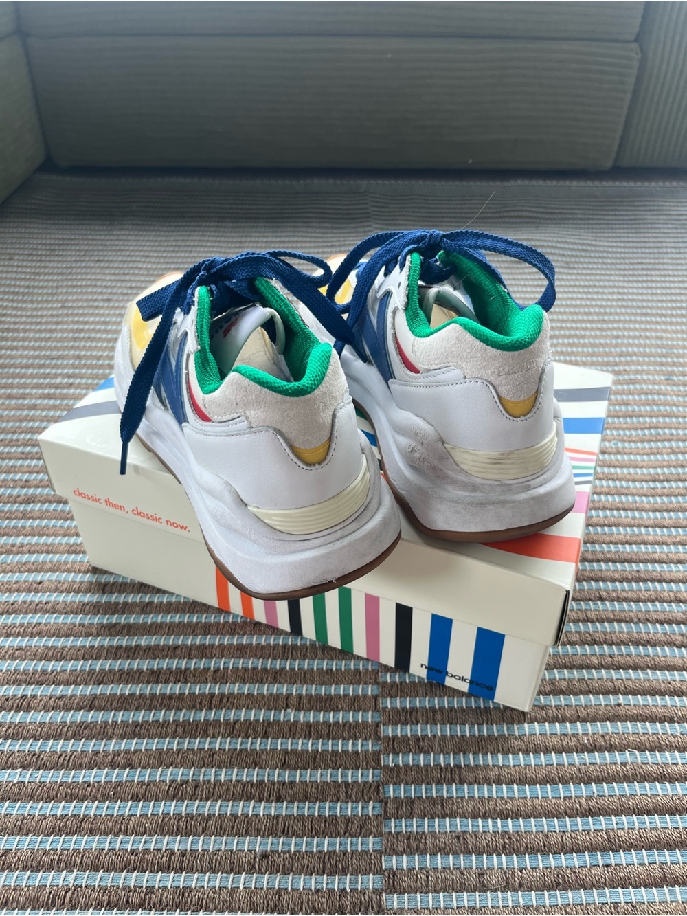 New Balance Kids White Sneakers with Blue and Green Accents - Picture 3 of 5